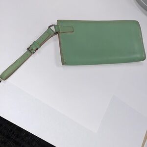 Lodis Large Lt Green Leather Wrist Clutch Wallet